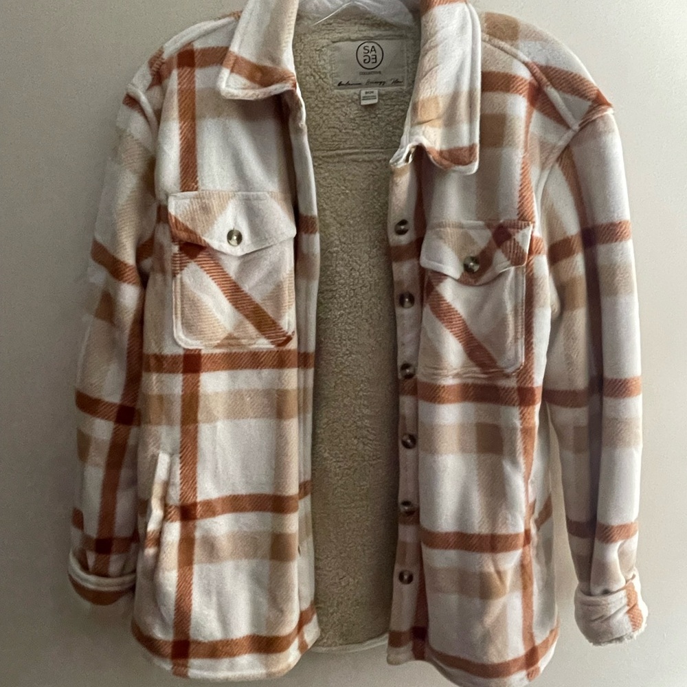 Sage White and Brown Teddy Jacket Cozy and Stylish